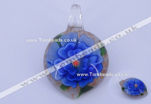 LP35 14*30*45mm heart inner flower lampwork glass pendants