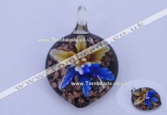 LP37 13*30*43mm heart inner flower lampwork glass pendants