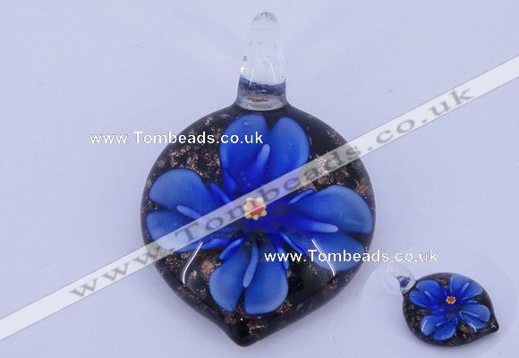 LP38 13*32*46mm heart inner flower lampwork glass pendants