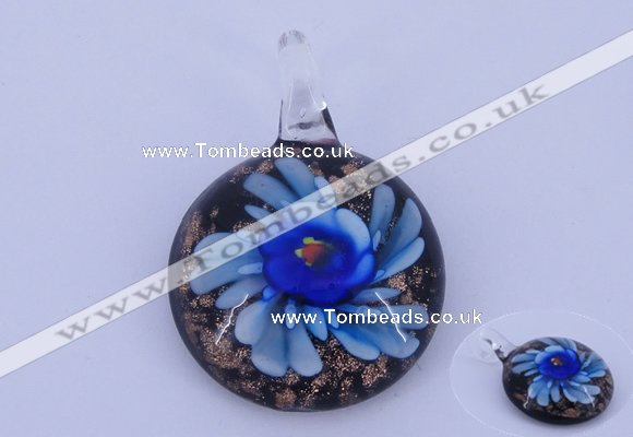 LP43 16*33*45mm flat round inner flower lampwork glass pendants