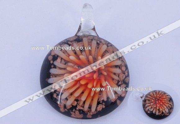 LP45 13*32*43mm flat round inner flower lampwork glass pendants