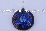 LP47 13*35*46mm flat round inner flower lampwork glass pendants