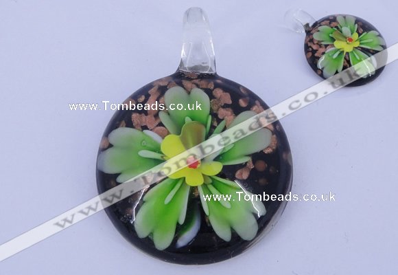 LP48 13*34*48mm flat round inner flower lampwork glass pendants