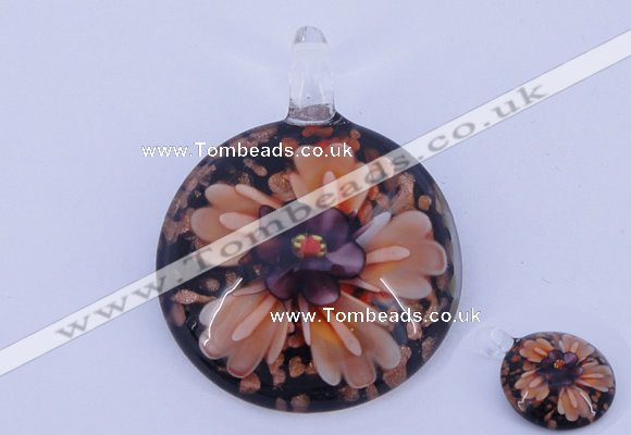 LP49 13*35*47mm flat round inner flower lampwork glass pendants