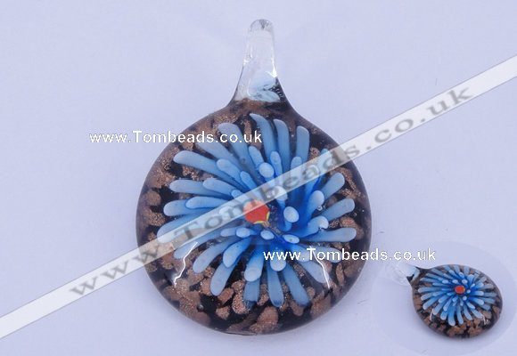 LP50 13*34*47mm flat round inner flower lampwork glass pendants