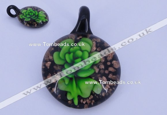 LP51 13*33*45mm flat round inner flower lampwork glass pendants