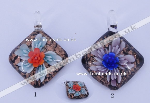 LP55 12*38*48mm diamond inner flower lampwork glass pendants