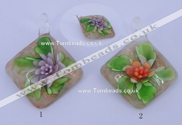 LP56 12*38*48mm diamond inner flower lampwork glass pendants