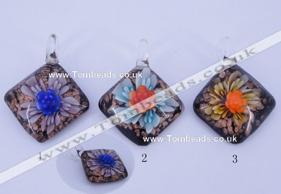 LP57 12*36*46mm diamond inner flower lampwork glass pendants