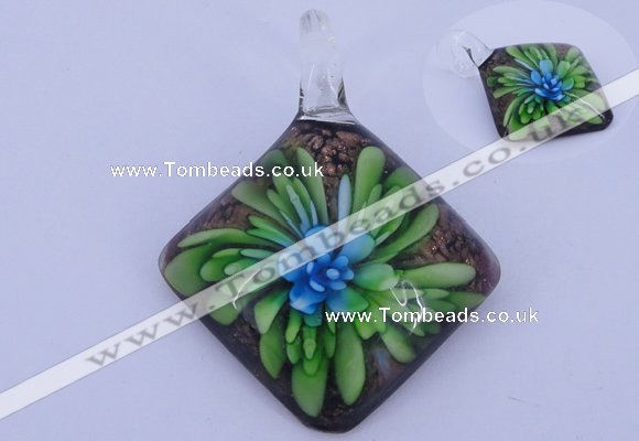 LP63 12*39*50mm diamond inner flower lampwork glass pendants