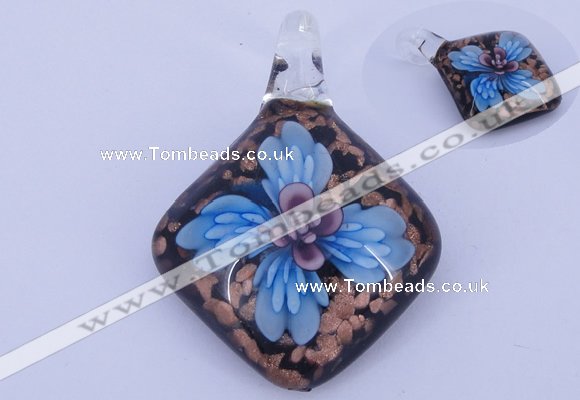 LP64 14*32*53mm diamond inner flower lampwork glass pendants