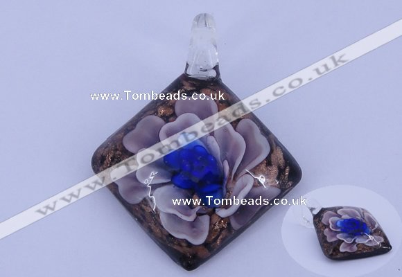 LP65 12*38*48mm diamond inner flower lampwork glass pendants