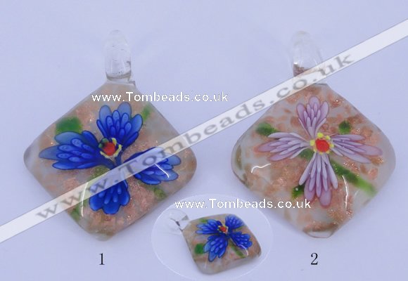 LP68 12*38*48mm diamond inner flower lampwork glass pendants