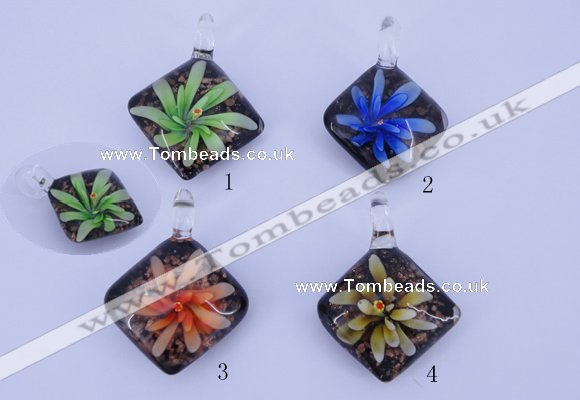 LP69 15*35*40mm diamond inner flower lampwork glass pendants