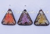 LP72 11*33*47mm triangle inner flower lampwork glass pendants