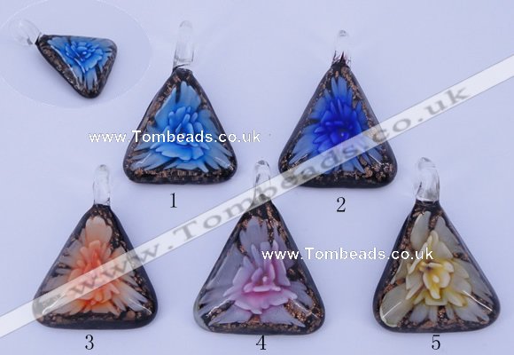 LP73 11*33*47mm triangle inner flower lampwork glass pendants