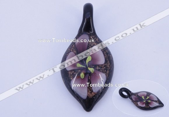 LP80 11*26*54mm leaf inner flower lampwork glass pendants