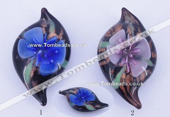 LP85 14*27*50mm leaf inner flower lampwork glass pendants