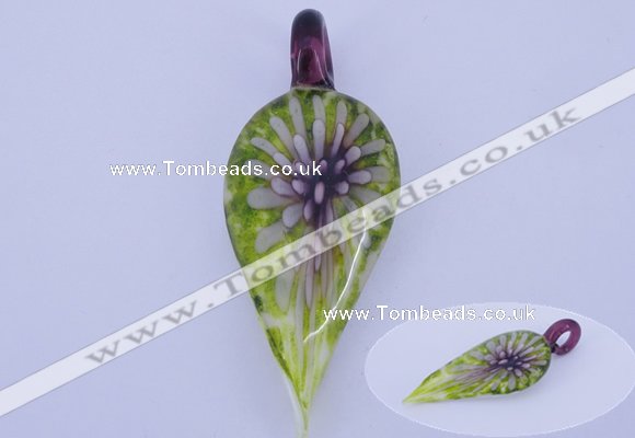 LP89 11*26*65mm leaf inner flower lampwork glass pendants