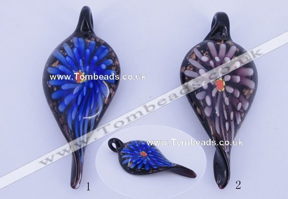 LP93 11*28*63mm leaf inner flower lampwork glass pendants