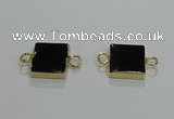 NGC1231 14*14mm square black agate gemstone connectors wholesale