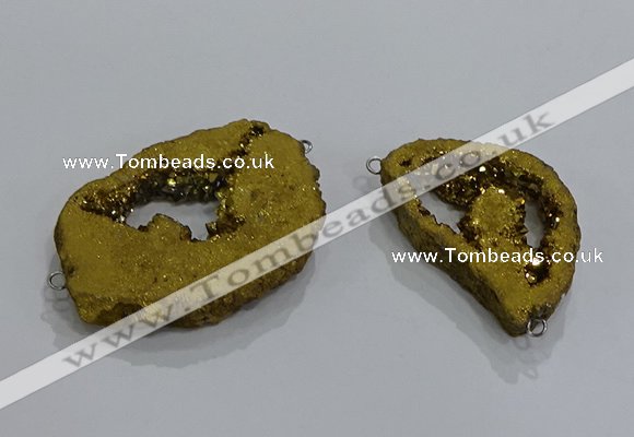 NGC1273 25*30mm - 30*40mm freeform plated druzy agate connectors