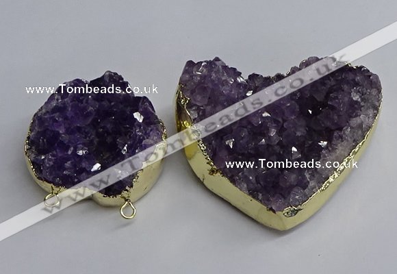 NGC1324 45*50mm - 50*60mm heart druzy amethyst connectors