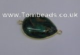 NGC1550 22*30mm teardrop malachite & pyrite gemstone connectors