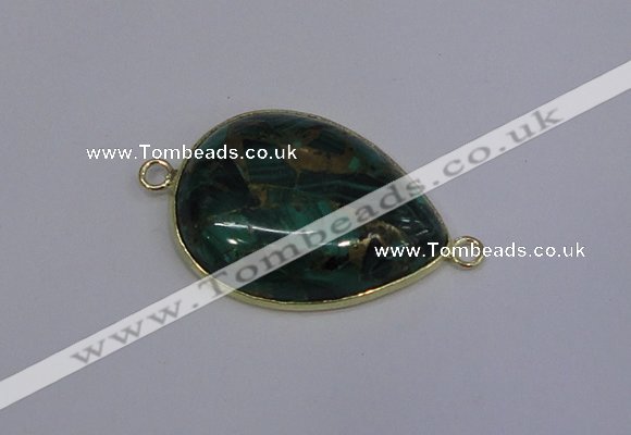 NGC1550 22*30mm teardrop malachite & pyrite gemstone connectors