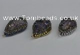 NGC1853 22*30mm - 25*35mm flat teardrop plated druzy amethyst connectors