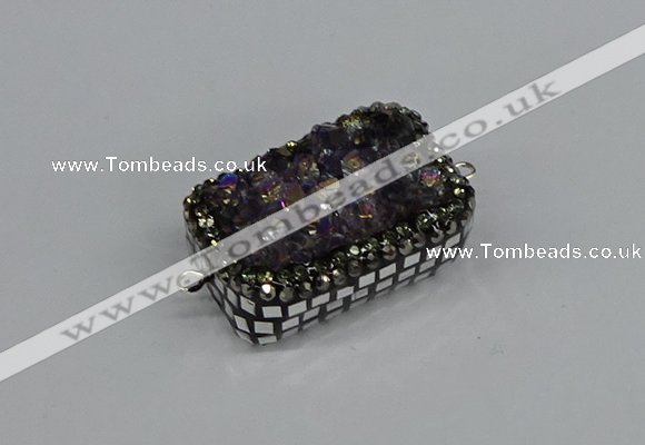 NGC1855 15*35mm - 22*30mm rectangle plated druzy amethyst connectors