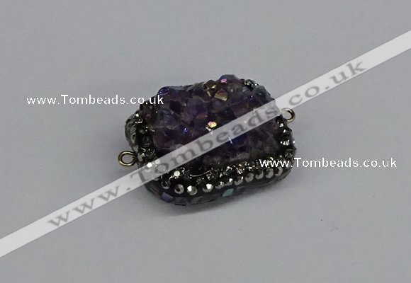 NGC1857 15*35mm - 22*30mm rectangle plated druzy amethyst connectors