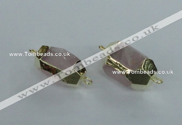 NGC339 15*20mm - 18*25mm faceted nuggets rose quartz connectors