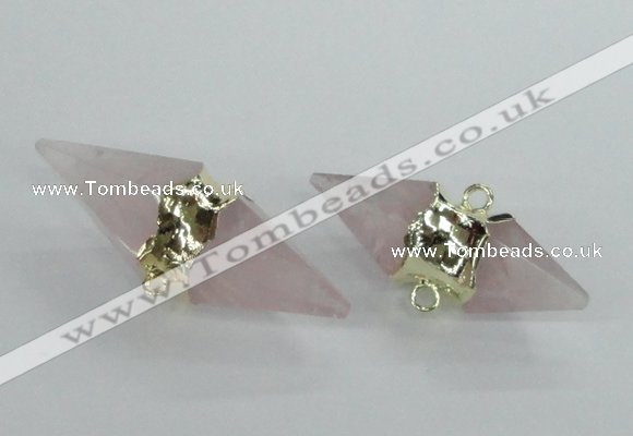 NGC347 18*30mm - 15*45mm faceted bicone rose quartz connectors