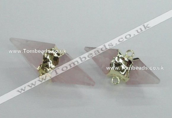 NGC347 18*30mm - 15*45mm faceted bicone rose quartz connectors