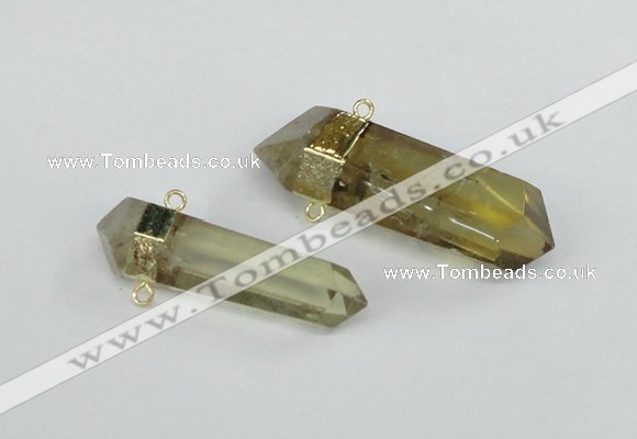 NGC422 12*45mm - 15*50mm faceted nuggets lemon quartz connectors