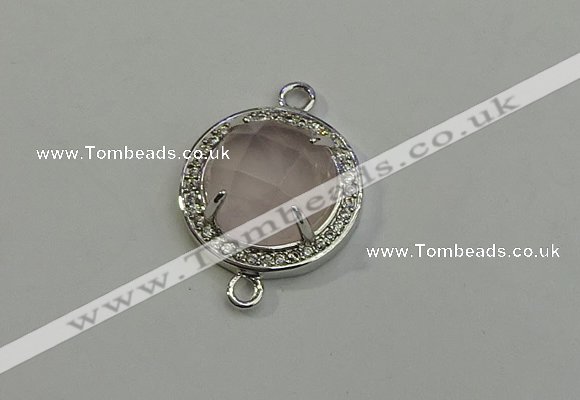 NGC5017 20mm flat round rose quartz with rhinestone connectors