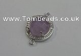 NGC5018 20mm flat round amethyst with rhinestone connectors