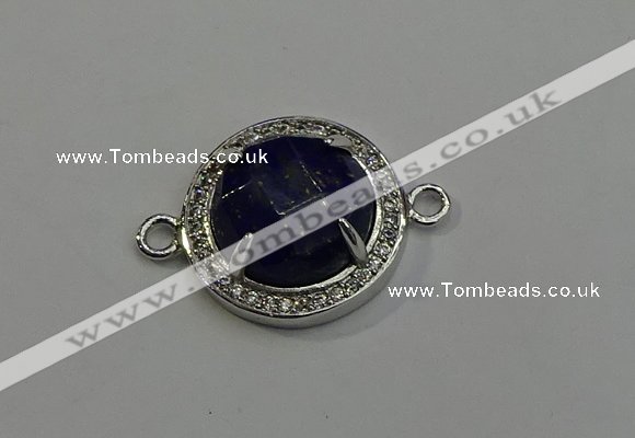 NGC5022 20mm flat round lapis lazuli with rhinestone connectors