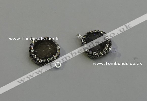 NGC5043 12mm - 14mm flat round druzy agate with rhinestone connectors