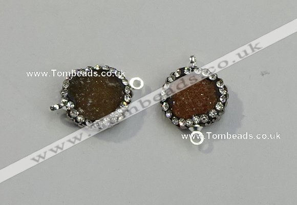 NGC5044 12mm - 14mm flat round druzy agate with rhinestone connectors