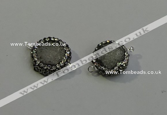 NGC5048 12mm - 14mm flat round druzy quartz with rhinestone connectors