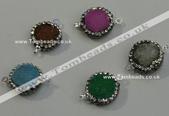 NGC5050 12mm - 14mm flat round druzy quartz with rhinestone connectors