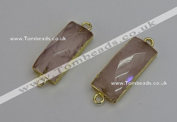 NGC5077 12*30mm - 15*35mm faceted rectangle rose quartz connectors