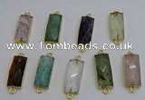 NGC5092 12*30mm - 15*35mm faceted rectangle mixed gemstone connectors