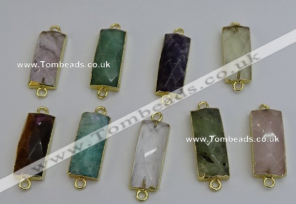 NGC5092 12*30mm - 15*35mm faceted rectangle mixed gemstone connectors