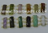 NGC5372 12*30mm - 15*30mm faceted rectangle mixed gemstone connectors