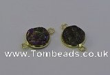 NGC5598 15mm - 16mm coin plated druzy agate connectors wholesale