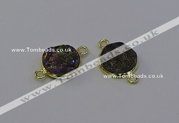 NGC5598 15mm - 16mm coin plated druzy agate connectors wholesale