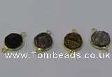 NGC5602 15mm - 16mm coin plated druzy agate connectors wholesale